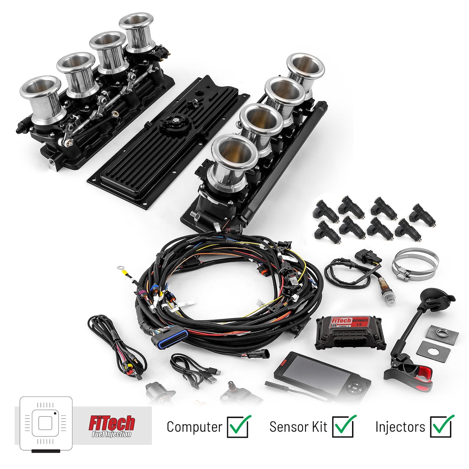 1-135-015-02 Chevy GM LS1 Downdraft & FiTech Ultra EFI Fuel Injection System [Black]
