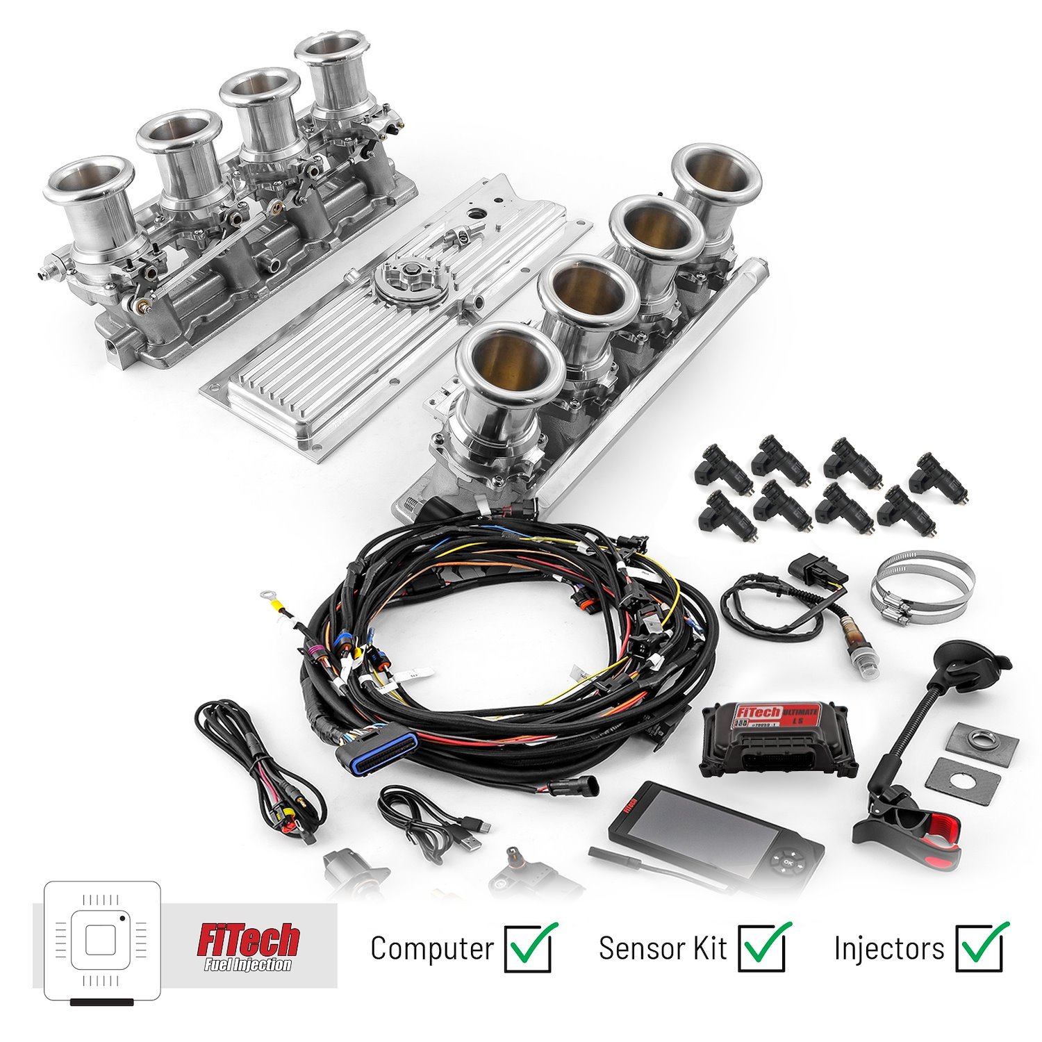 1-135-016-02 Chevy GM LS1 Downdraft & FiTech Ultra EFI Fuel Injection System [Polished]