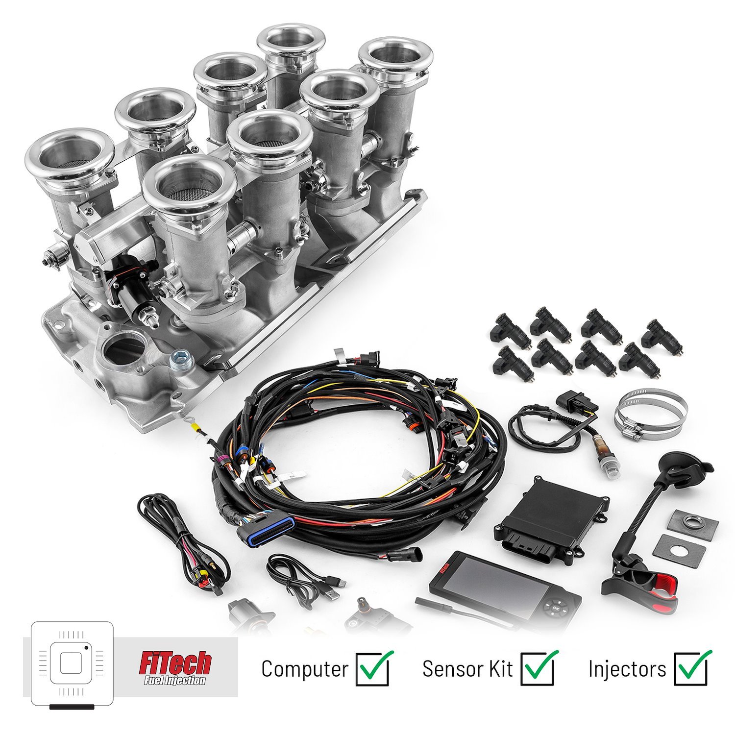1-135-017-02 Chevy BBC 454 Downdraft & FiTech Ultra EFI Fuel Injection System [Satin]
