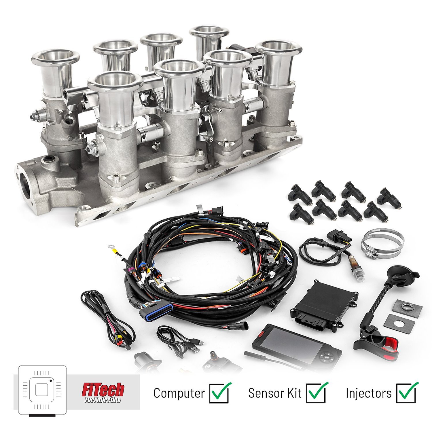 1-135-018-02 Ford 351W Windsor Downdraft & FiTech Ultra EFI Fuel Injection System [Satin]