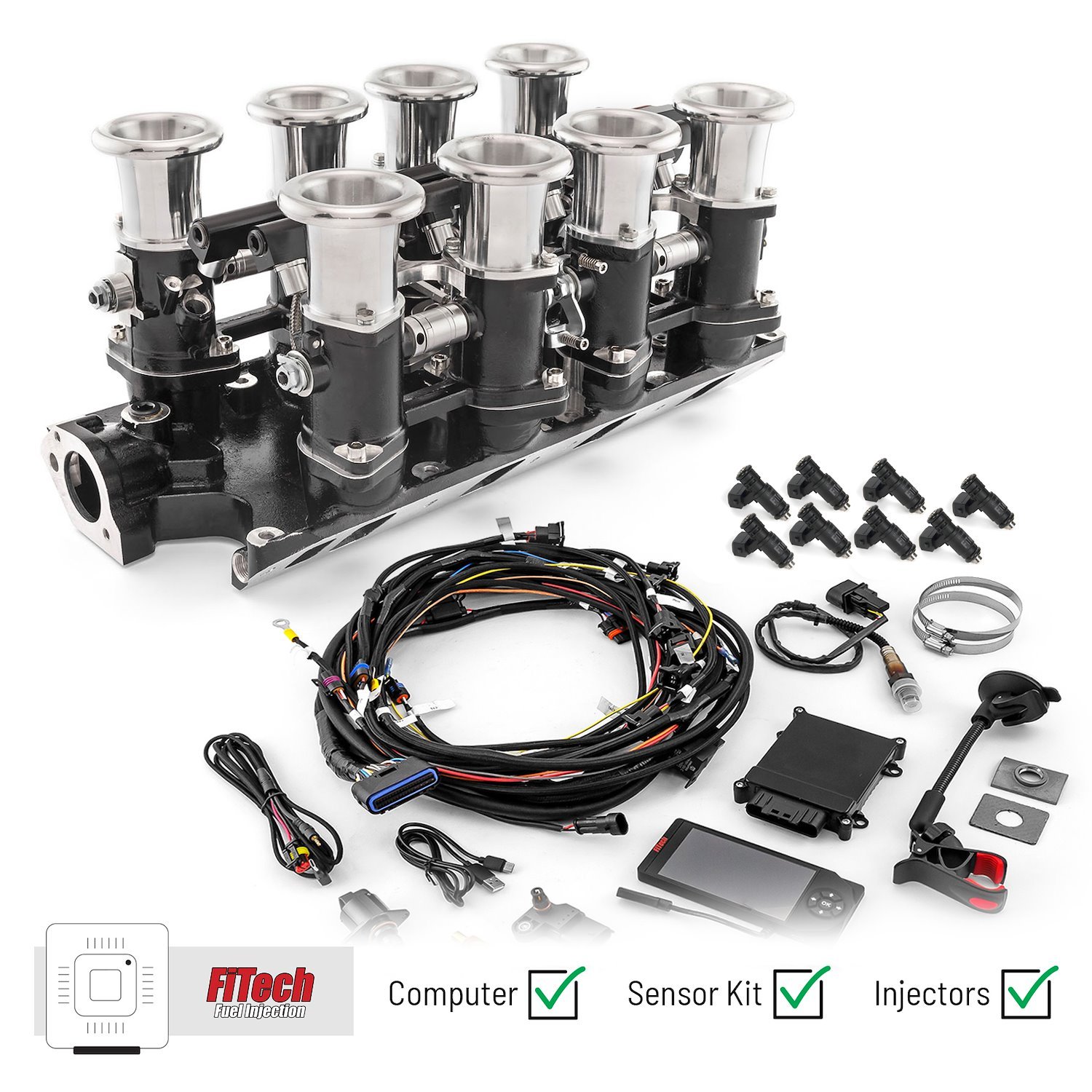 1-135-019-02 Ford 351W Windsor Downdraft& FiTech Ultra EFI Fuel Injection System [Black]
