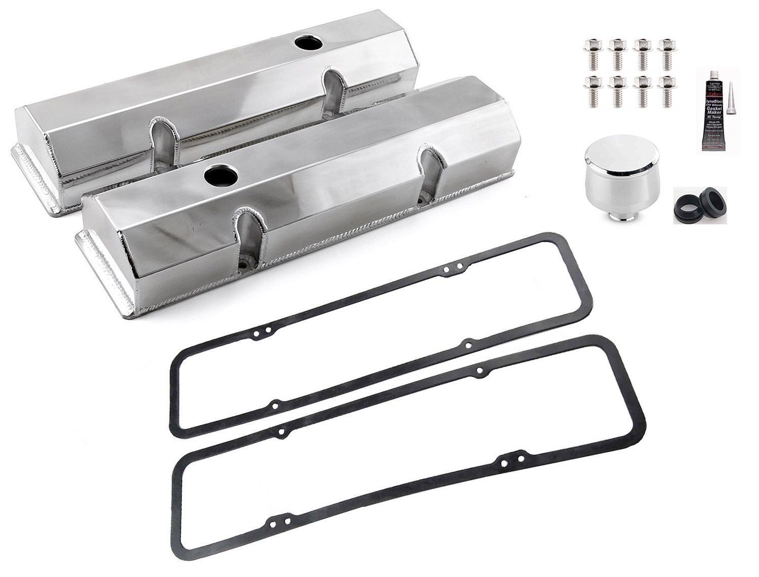 PC314110001K Fabricated Aluminum Valve Cover Kit Small Block Chevy 350 [Tall with Hole]