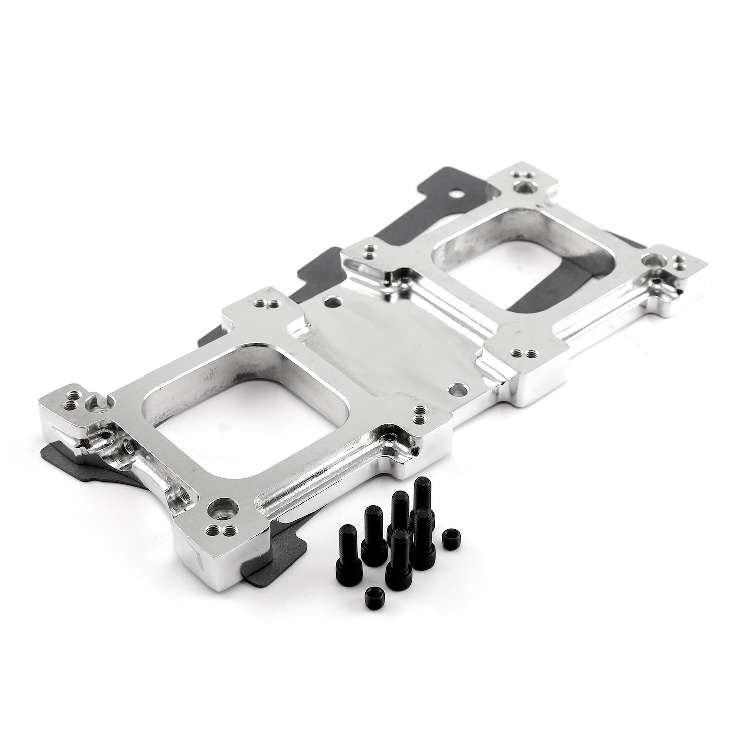 PCE156.1001.01 Dual 4150 Carburetor 1 in.  Aluminum Adapter Plate for GMC 6-71, 8-71 Roots-Style Superchargers [Polished]