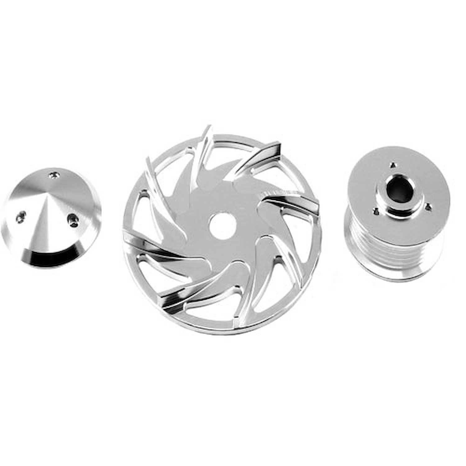 Chevy Ford Six Groove Serpentine Silver Billet Alternator Pulley / Fan Kit