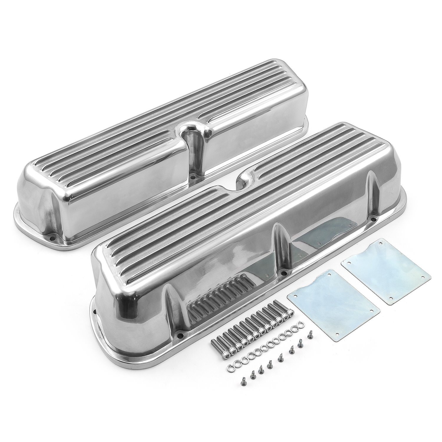 PCE314.1031.03 Ford SB 289 302 351 Windsor Nostalgic Finned Aluminum Valve Covers Tall w/o Hole