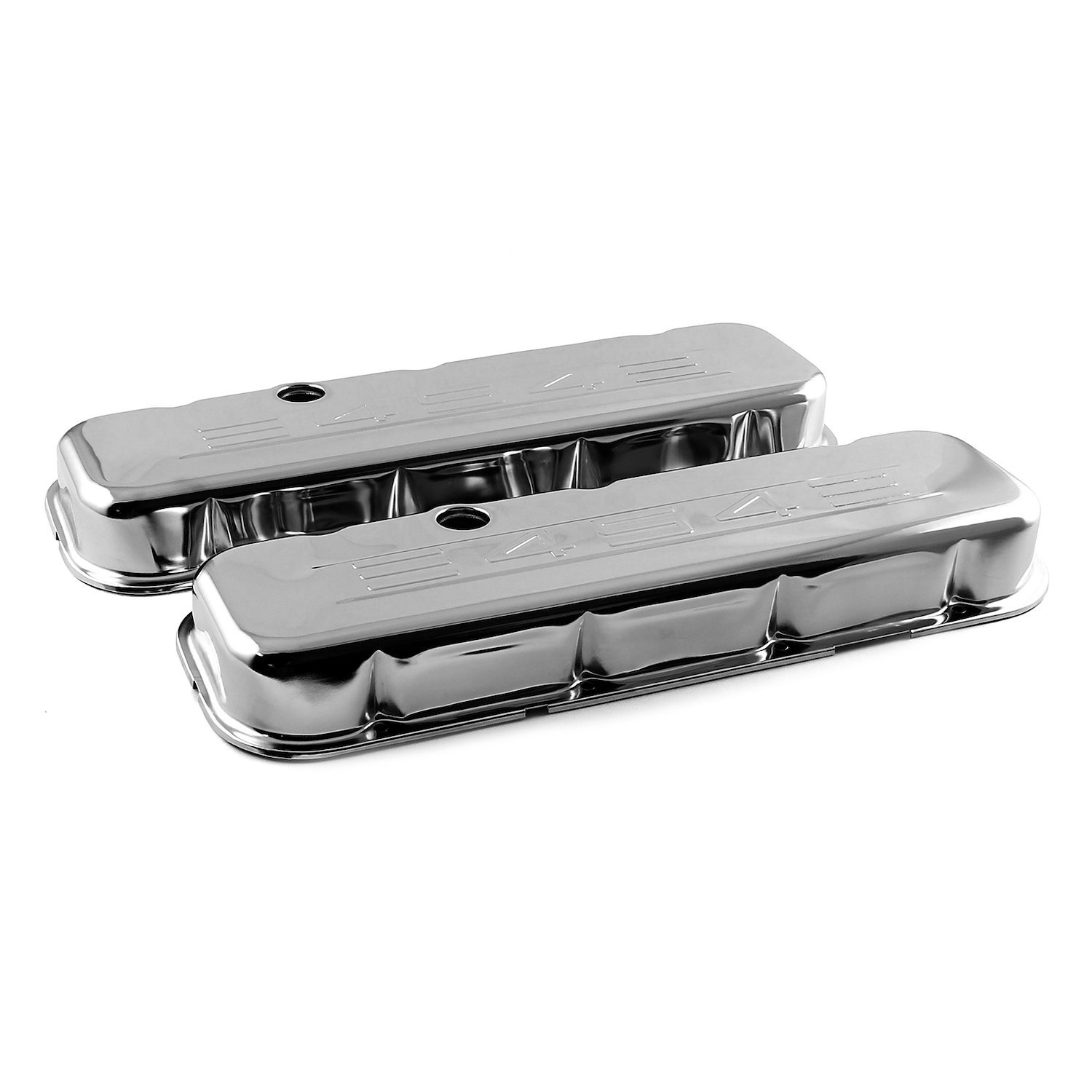 PCE314.1041.02 Chevy BBC 454 Chrome  in.454 Stamped in. Steel Valve Covers - Short w/ Baffled Hole
