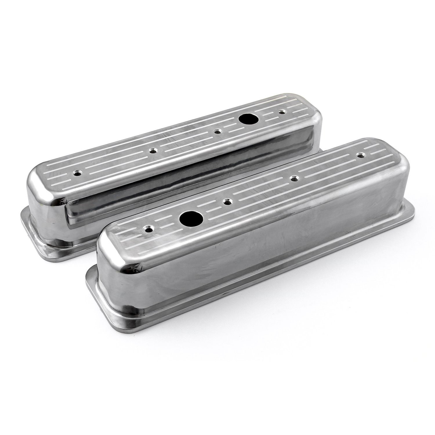 PCE314.1075.03 Chevy SBC 350 Center Bolt Polished Aluminum Ball Milled Valve Covers Tall w/Hole
