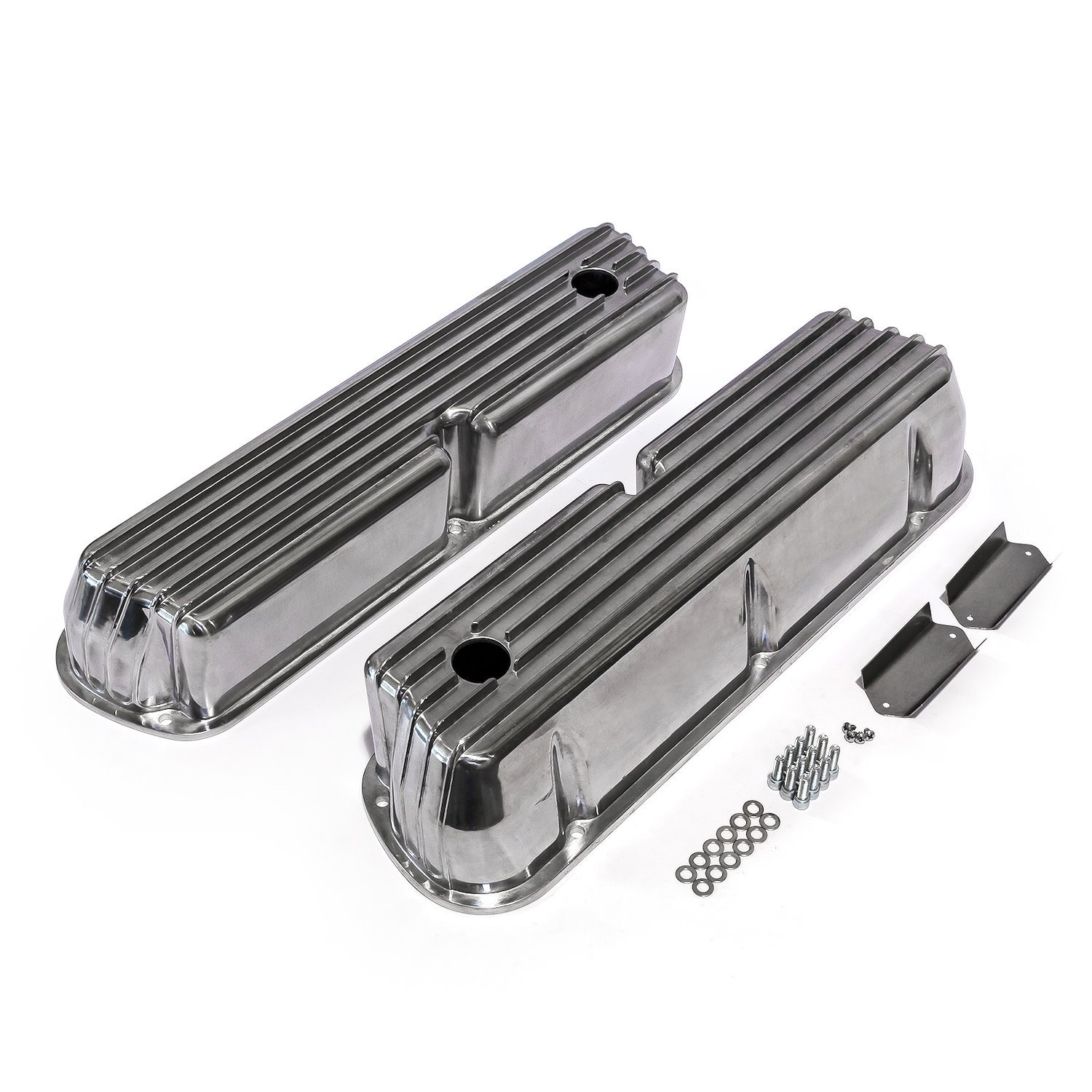 PCE314.1083.08 Ford SB 289 302 351 Windsor Nostalgic Finned Aluminum Valve Covers Tall w/Hole