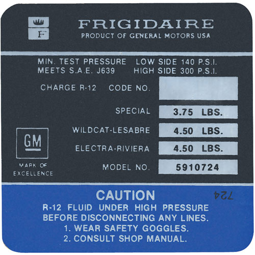 Decal 71 Skylark Riviera Air Conditioning Compressor Frigidaire 5910688