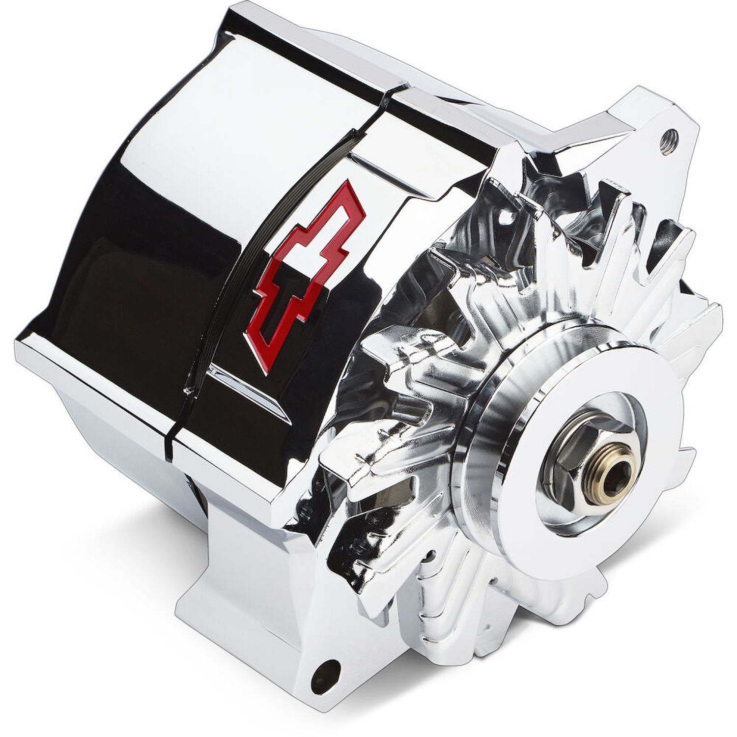 141-155 Slant-Edge Alternator with Red Recessed Bowtie Emblem for Chevy Small Block, Big Block V8 Engines