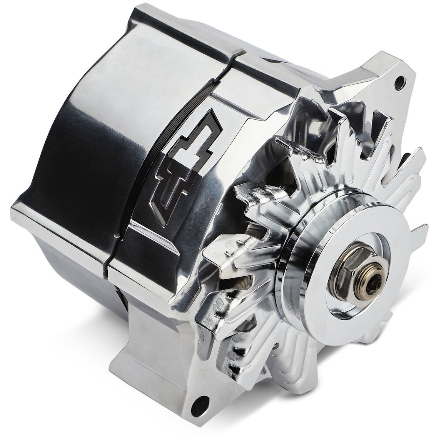 141-156 Slant-Edge Alternator with Black Recessed Bowtie Emblem for Chevy Small Block, Big Block V8 Engines