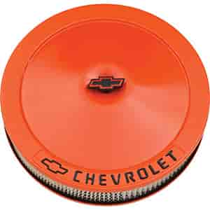Classic Chevrolet 14"x3" Air Cleaner Kit with Bowtie & Chevrolet Emblem in Chevy Orange Finish