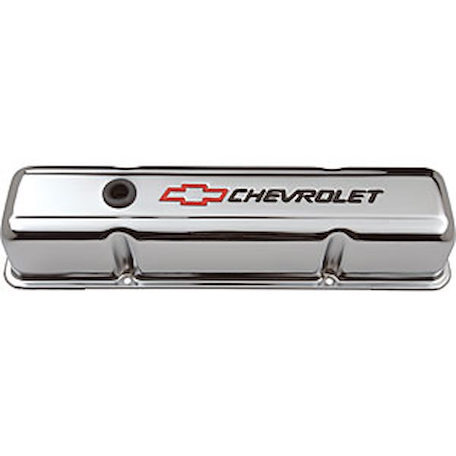 Chrome Tall Valve Covers with Red Bowtie & Black Chevrolet Emblem for 1958-1986 Small Block Chevy