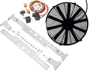 Universal Electric Fan Kit Includes: 16" Fan, Billet Mounting Bracket, & 185 Degree Thermostat Fan Relay