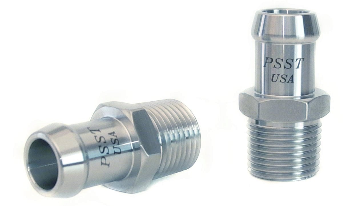 Heater Hose Fitting, Straight, 1/2 in. NPT x 5/8 in. Hose Barb, 1 3/4 in. Length [Polished Finish]