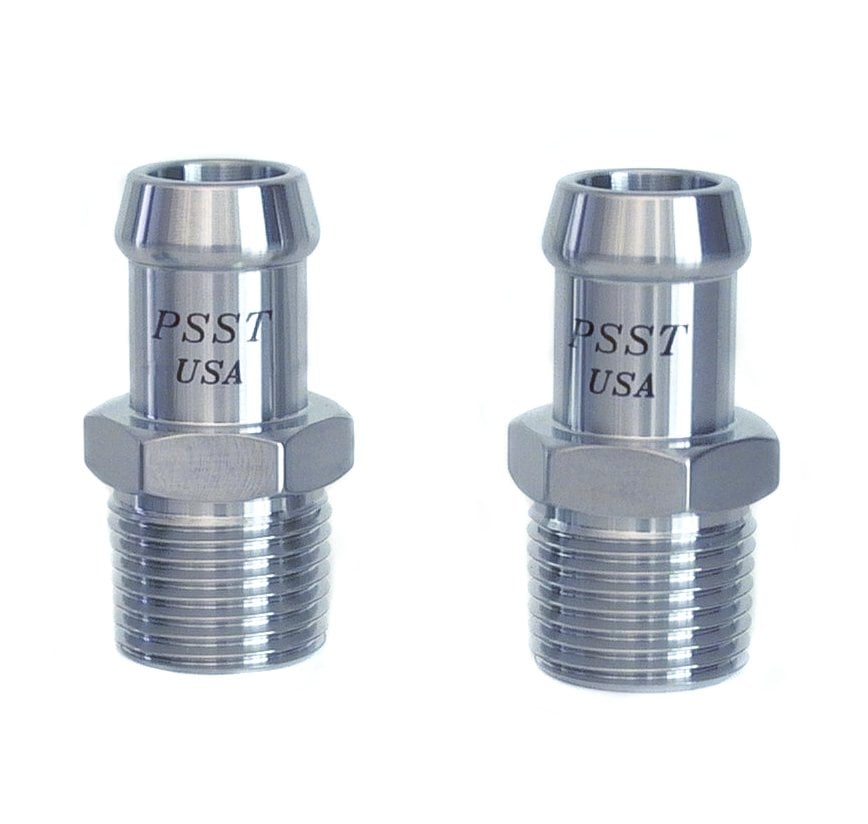 Heater Hose Fitting Set, Straight, 1/2 in. NPT x 5/8 in. Hose Barb, 1 3/4 in. Length [Polished Finish]