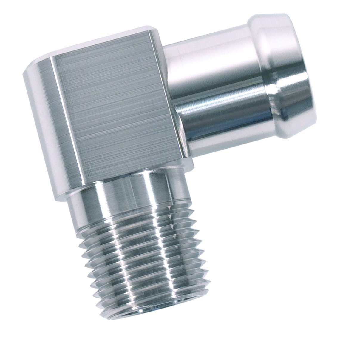 Heater Hose Fitting, 90-Degree, 1/2 in. NPT x 3/4 in. Hose Barb, 1 3/4 in. Length [Natural Finish]