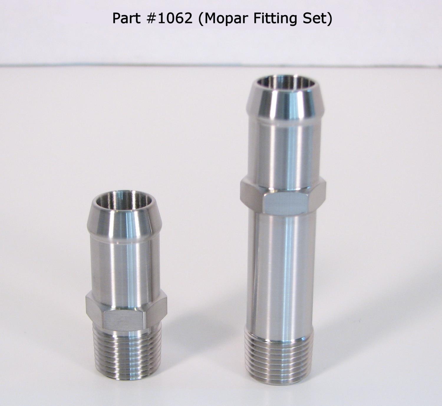 Heater Hose Fitting Set, 3/8 in. NPT x 5/8 in. Hose, Includes:  (1) 1 3/4 in. Length, (1) 3 in. Length [Polished Finish]