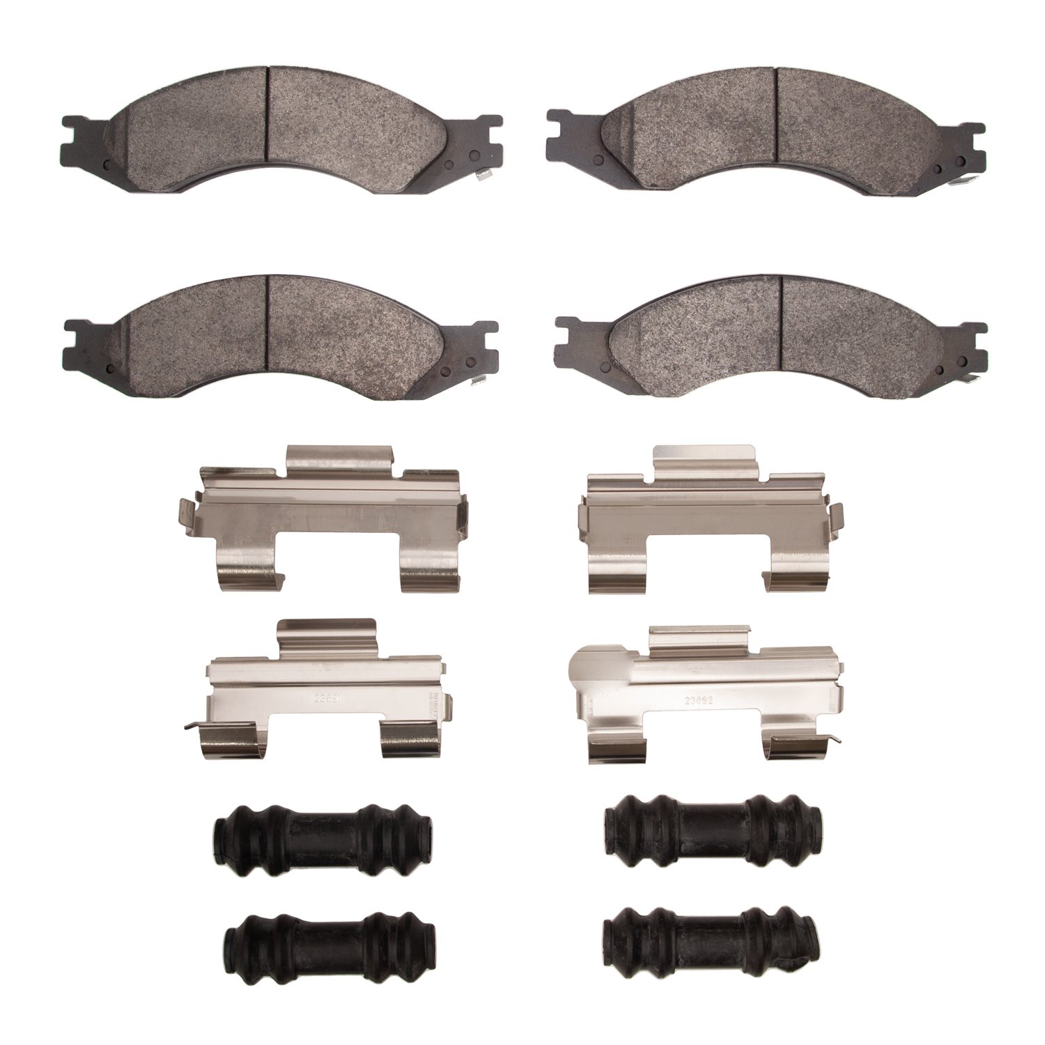 Semi-Metallic Brake Pads & Hardware Kit, 2003-2010 GM, Position: Front & Rear