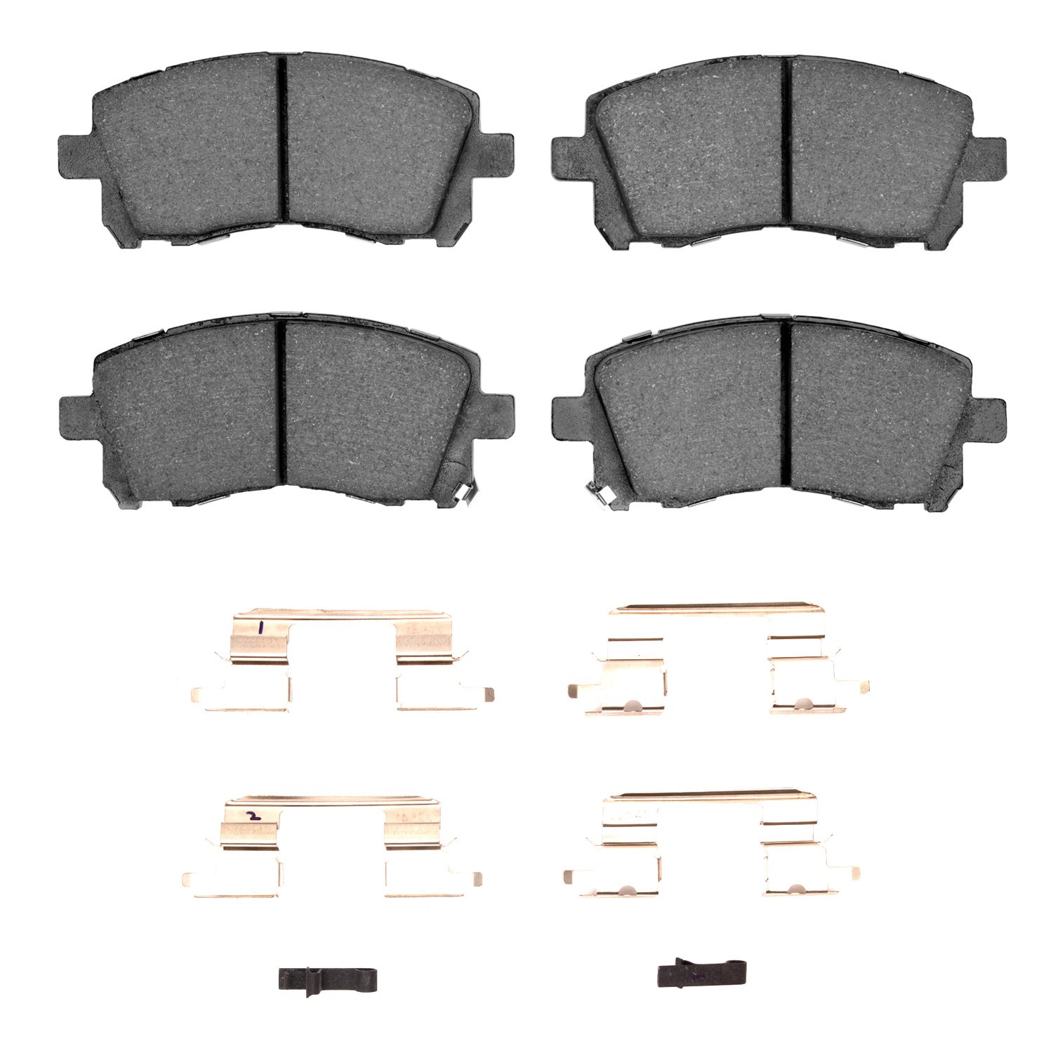 Optimum OE Brake Pads & Hardware Kit, 1997-2003 Subaru, Position: Front