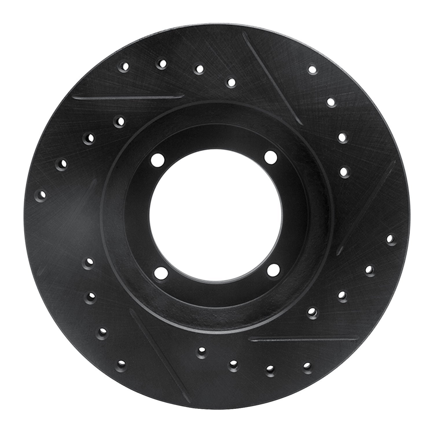 E-Line Drilled & Slotted Black Brake Rotor, 1987-1999 Fits Multiple Makes/Models, Position: Front Left