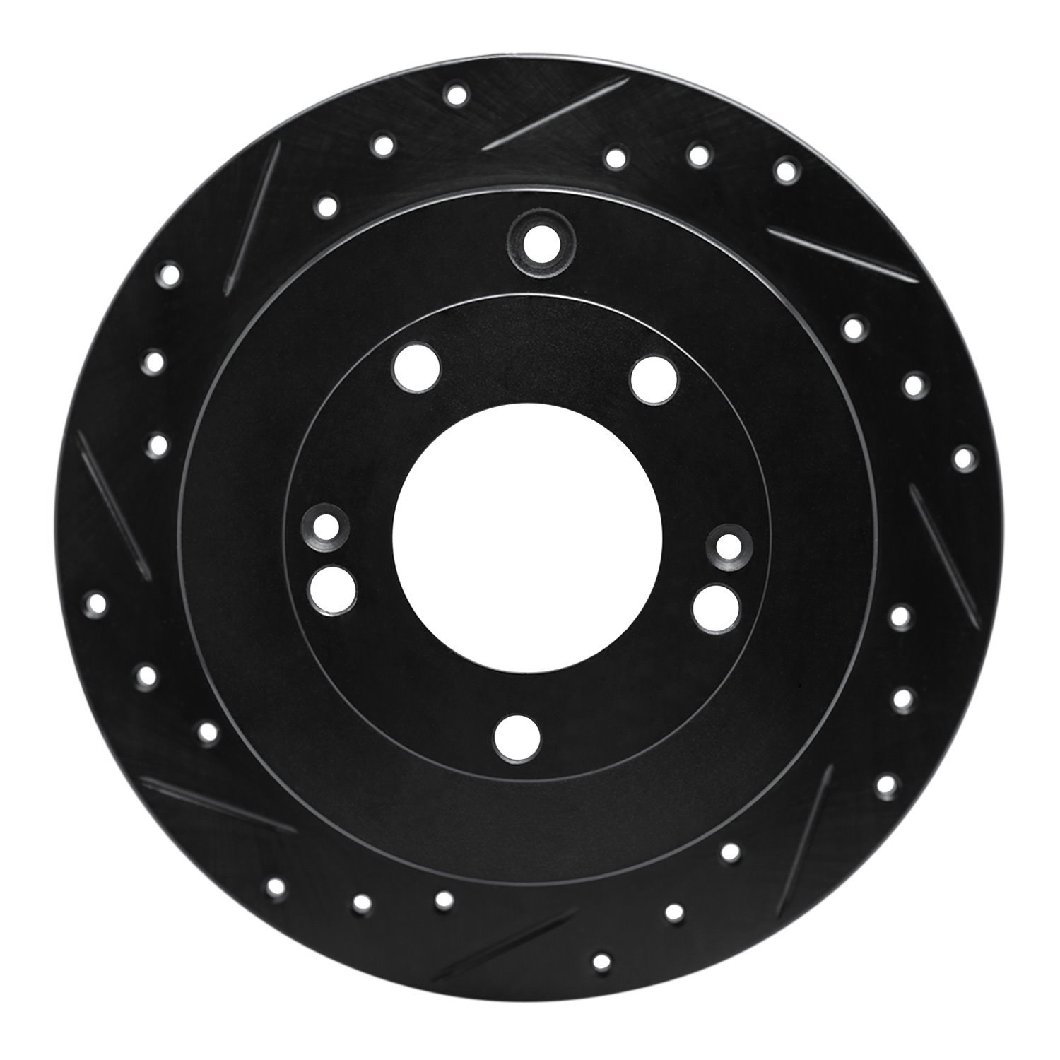 E-Line Drilled & Slotted Black Brake Rotor, 2006-2009 Kia/Hyundai/Genesis, Position: Rear Left