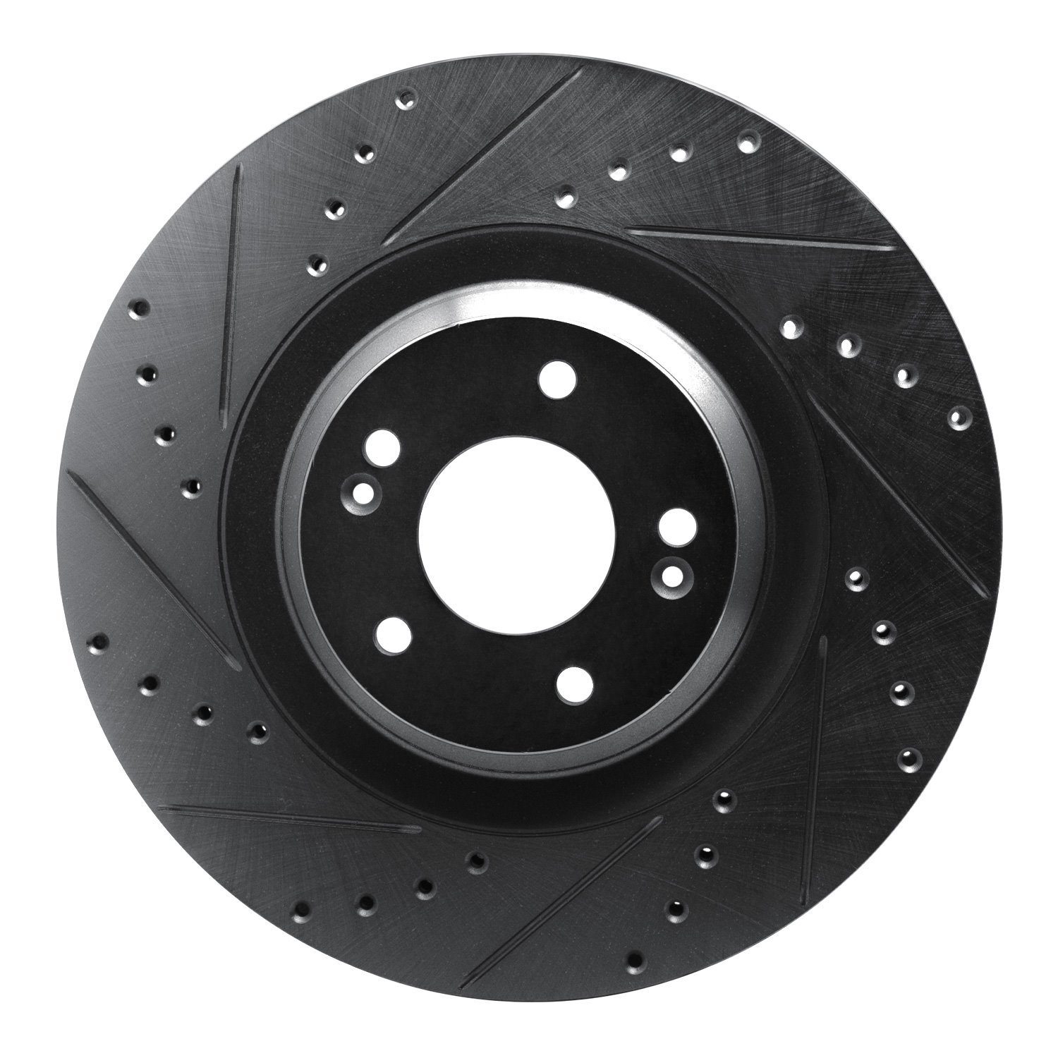 E-Line Drilled & Slotted Black Brake Rotor, Fits Select Kia/Hyundai/Genesis, Position: Front Left