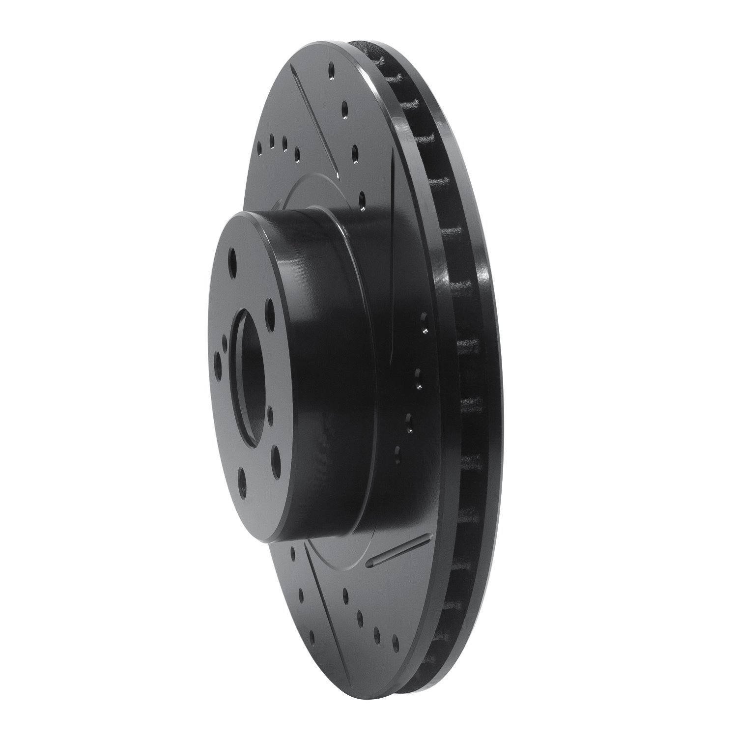 E-Line Drilled & Slotted Black Brake Rotor, 1990-2016 Fits Multiple Makes/Models, Position: Front Right