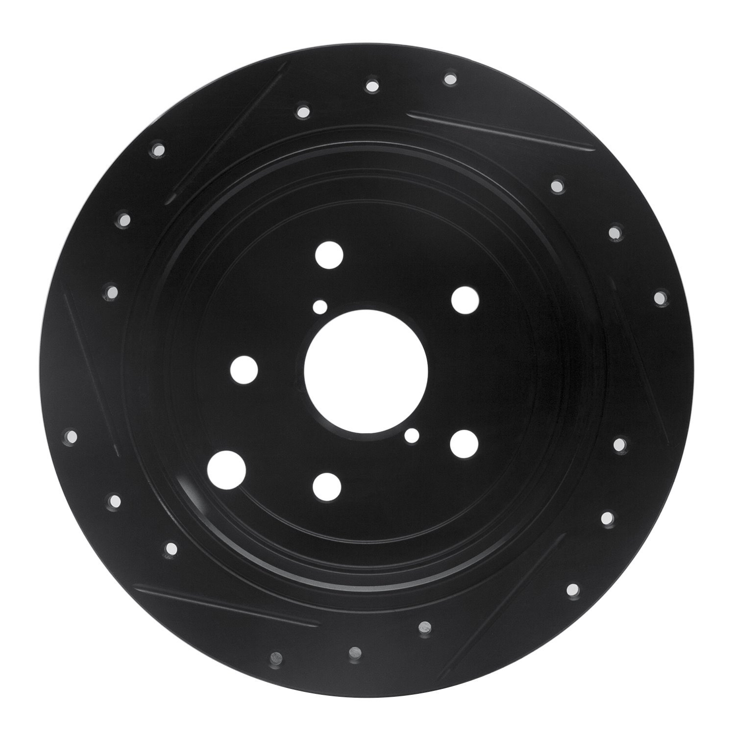 E-Line Drilled & Slotted Black Brake Rotor, 2015-2021 Subaru, Position: Rear Right