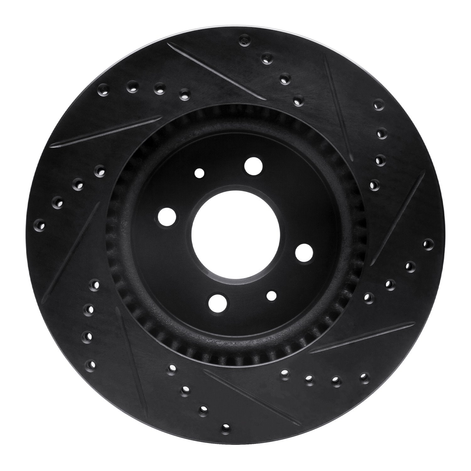 E-Line Drilled & Slotted Black Brake Rotor, Fits Select Kia/Hyundai/Genesis, Position: Front Left