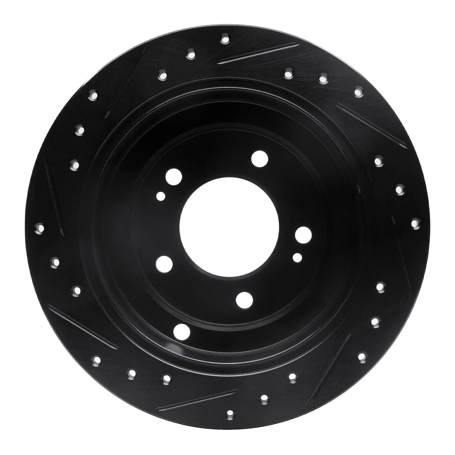 E-Line Drilled & Slotted Black Brake Rotor, 2004-2006 Kia/Hyundai/Genesis, Position: Rear Right