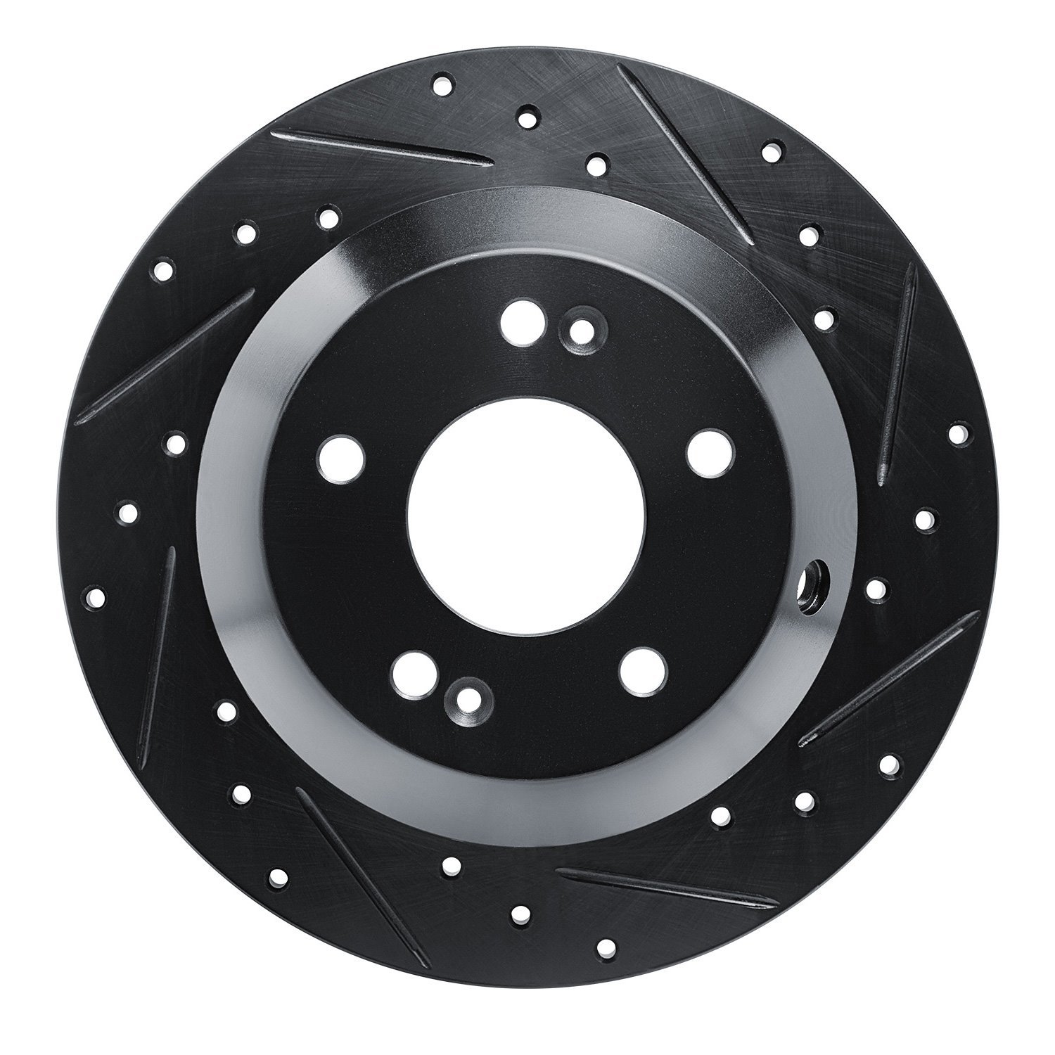 E-Line Drilled & Slotted Black Brake Rotor, 2015-2020 Kia/Hyundai/Genesis, Position: Rear Right