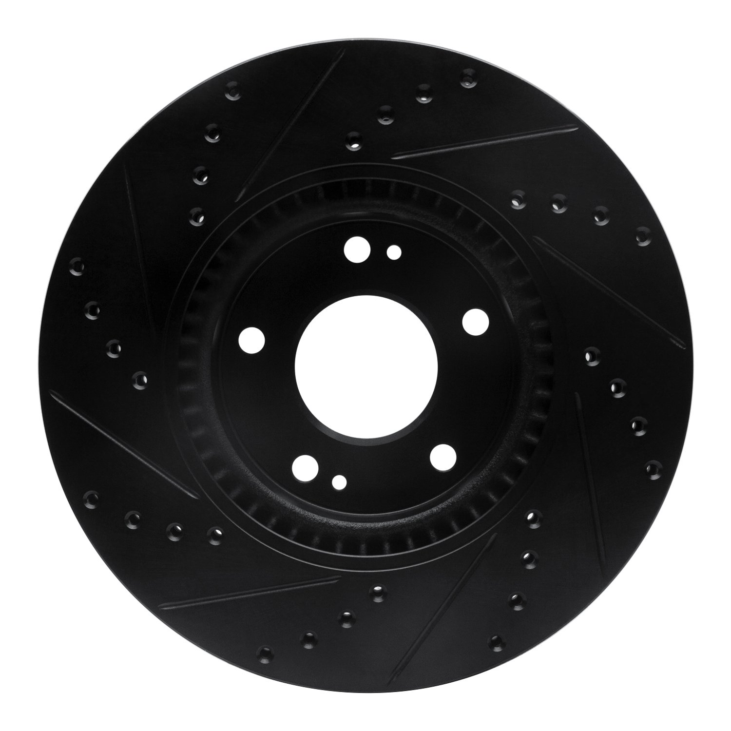 E-Line Drilled & Slotted Black Brake Rotor, 2012-2016 Kia/Hyundai/Genesis, Position: Front Right