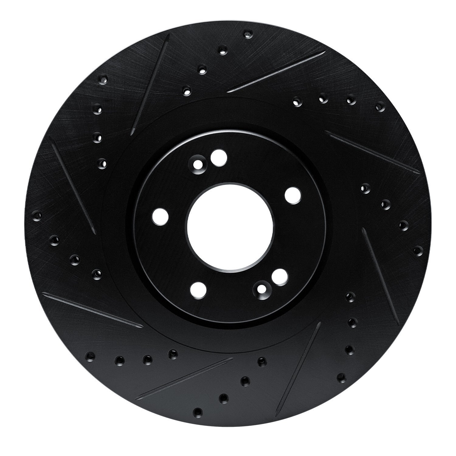 E-Line Drilled & Slotted Black Brake Rotor, Fits Select Kia/Hyundai/Genesis, Position: Front Left