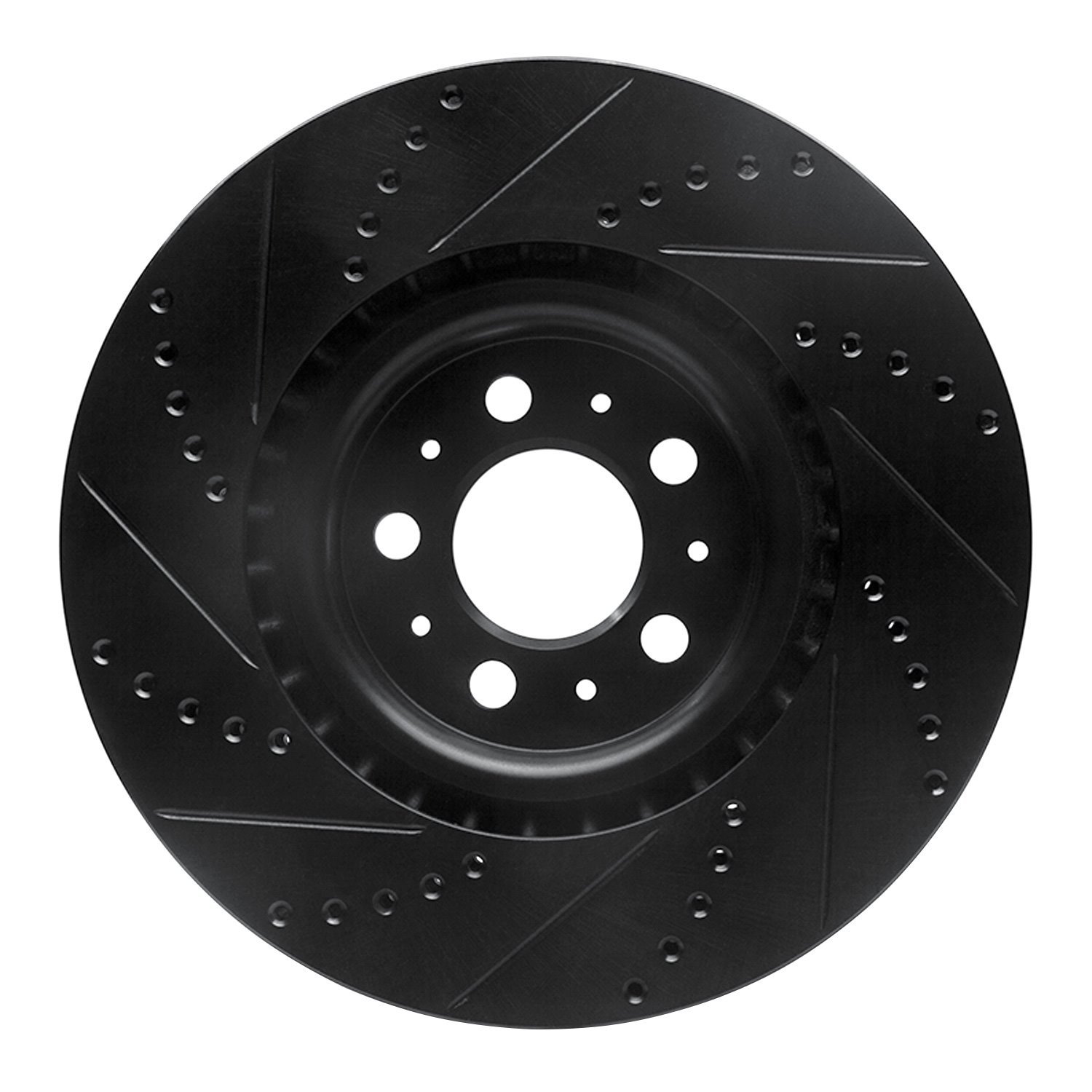 E-Line Drilled & Slotted Black Brake Rotor, 2004-2007 Volvo, Position: Front Right