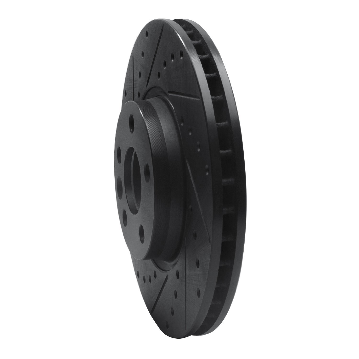 E-Line Drilled & Slotted Black Brake Rotor, 2007-2018 Fits Multiple Makes/Models, Position: Front Left