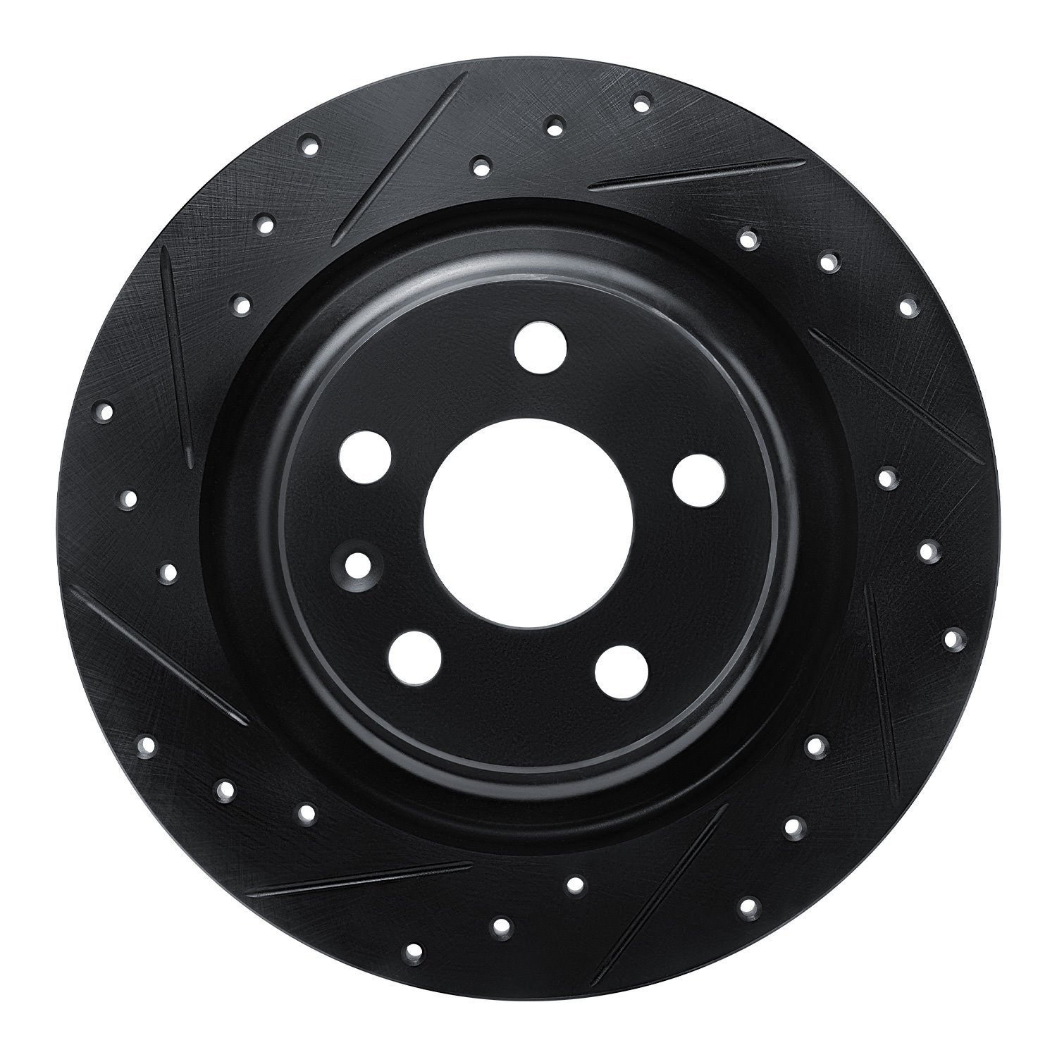 E-Line Drilled & Slotted Black Brake Rotor, Fits Select Volvo, Position: Rear Left