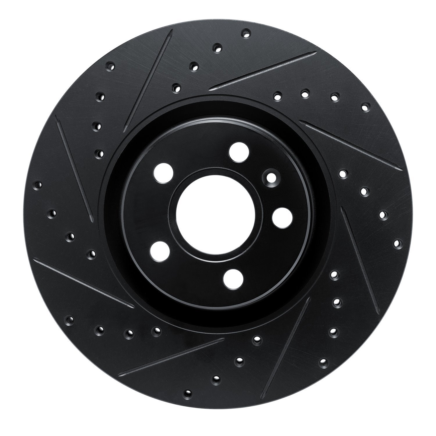 E-Line Drilled & Slotted Black Brake Rotor, Fits Select Volvo, Position: Front Left