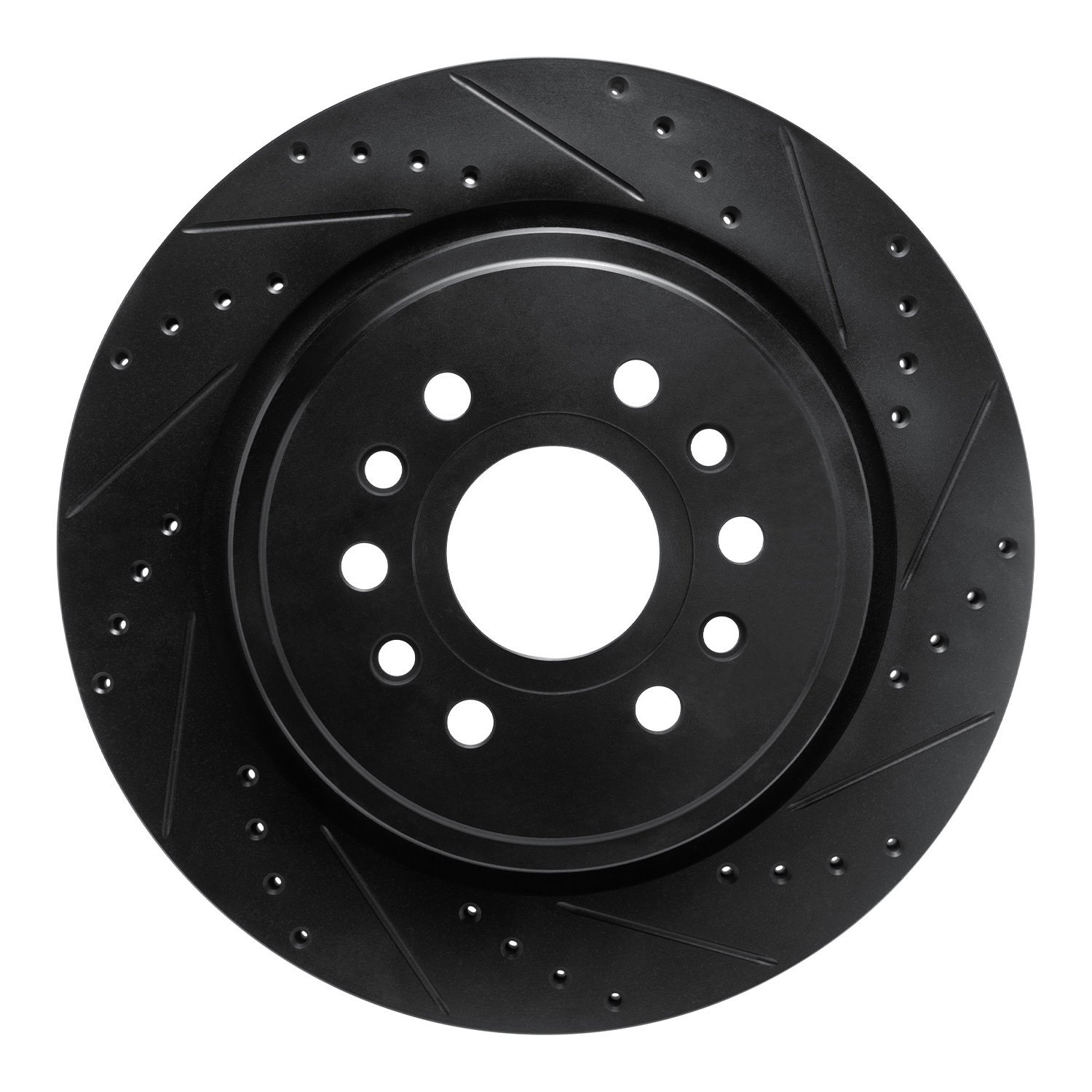 E-Line Drilled & Slotted Black Brake Rotor, Fits Select Mopar, Position: Rear Right