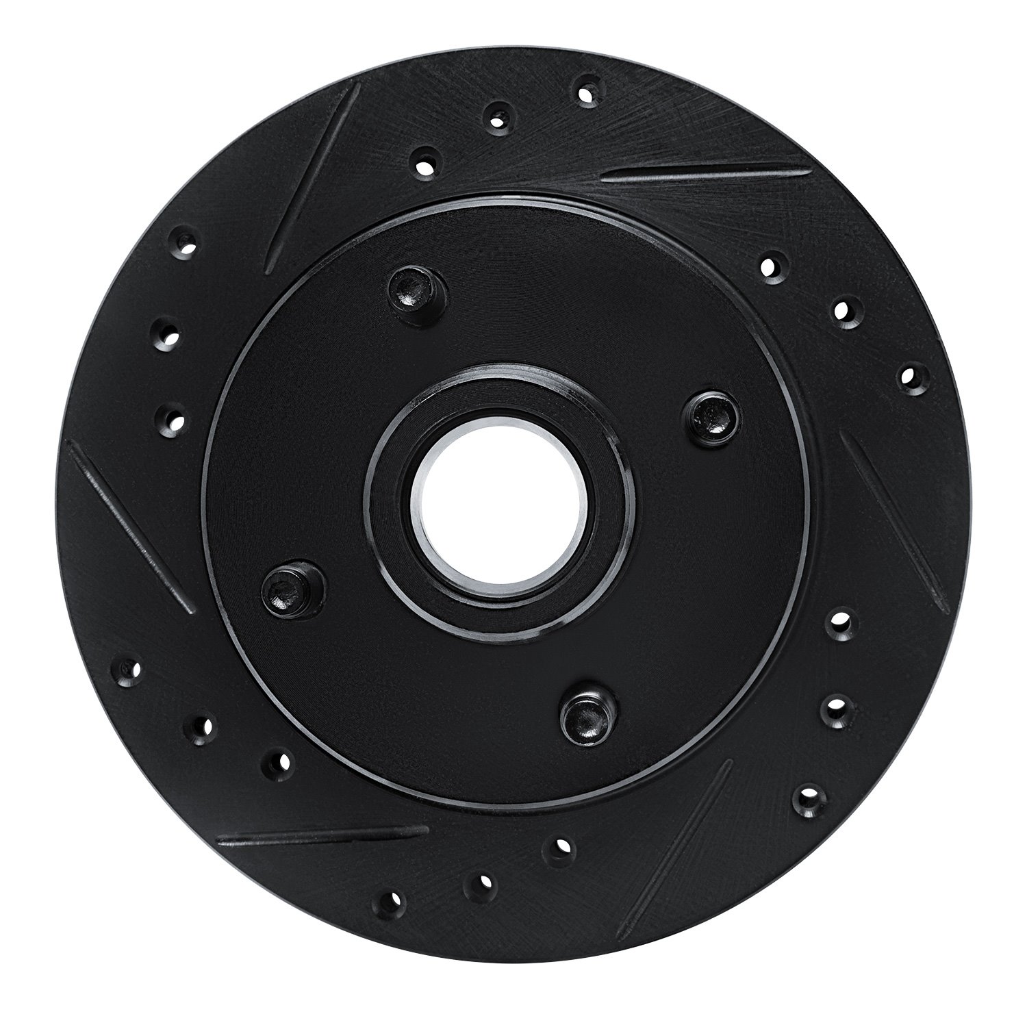 E-Line Drilled & Slotted Black Brake Rotor, 1979-1981 Ford/Lincoln/Mercury/Mazda, Position: Front Left