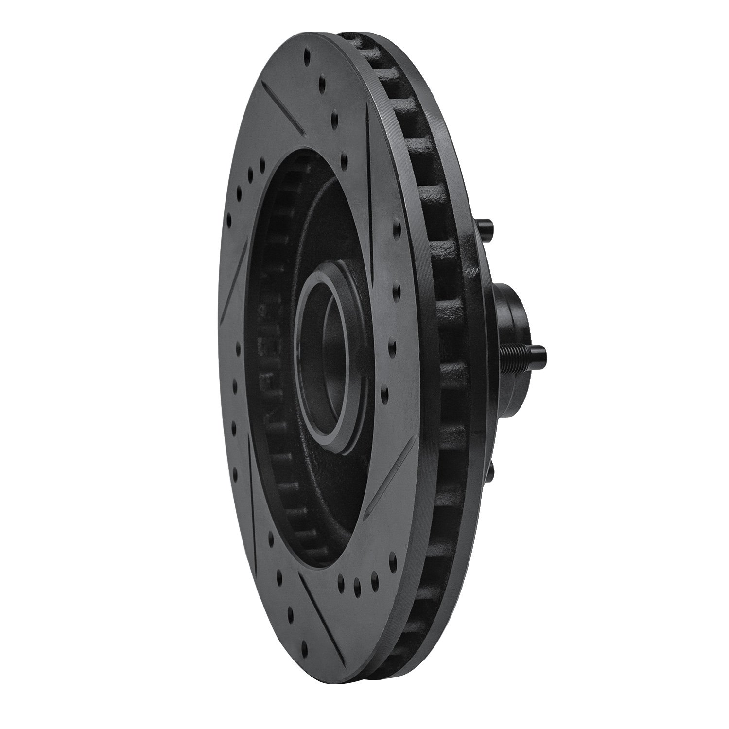 E-Line Drilled & Slotted Black Brake Rotor, 1987-1993 Ford/Lincoln/Mercury/Mazda, Position: Front Left