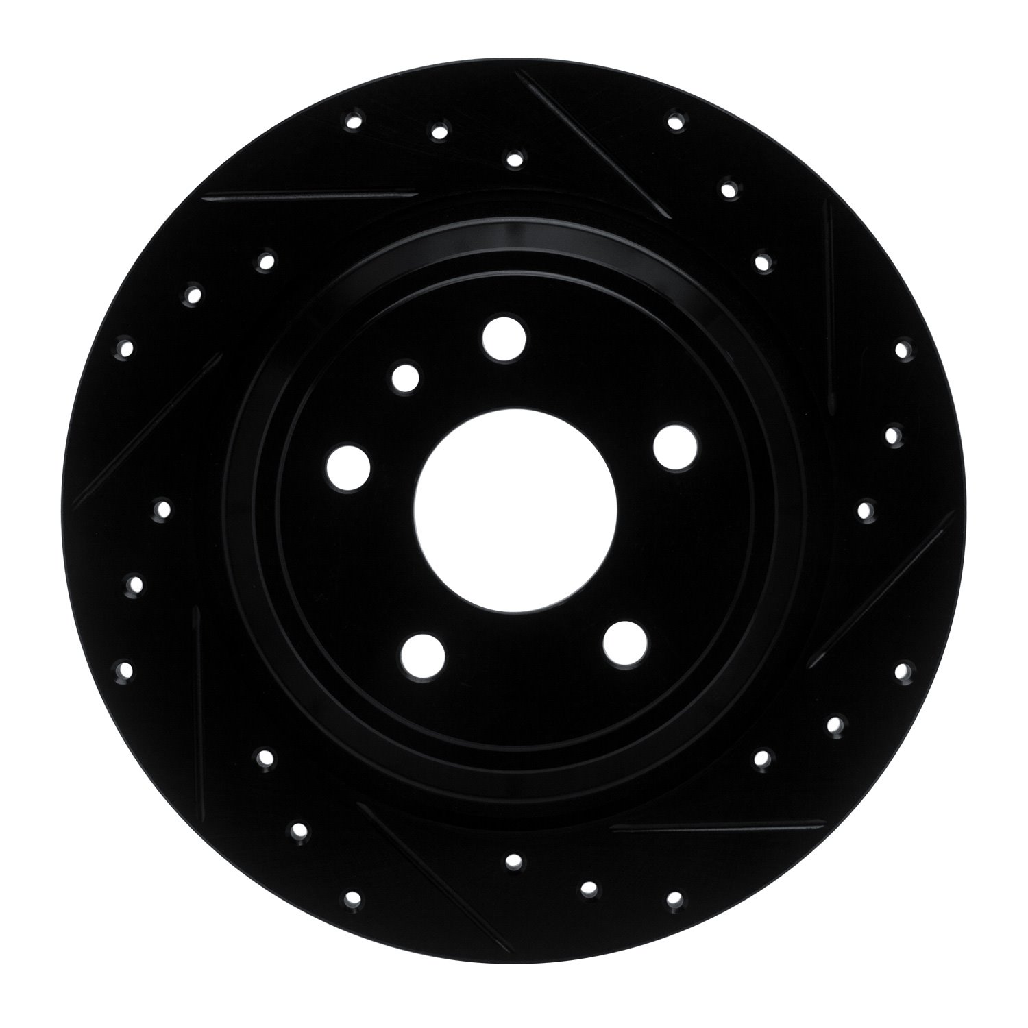 E-Line Drilled & Slotted Black Brake Rotor, 2013-2020 Ford/Lincoln/Mercury/Mazda, Position: Rear Right