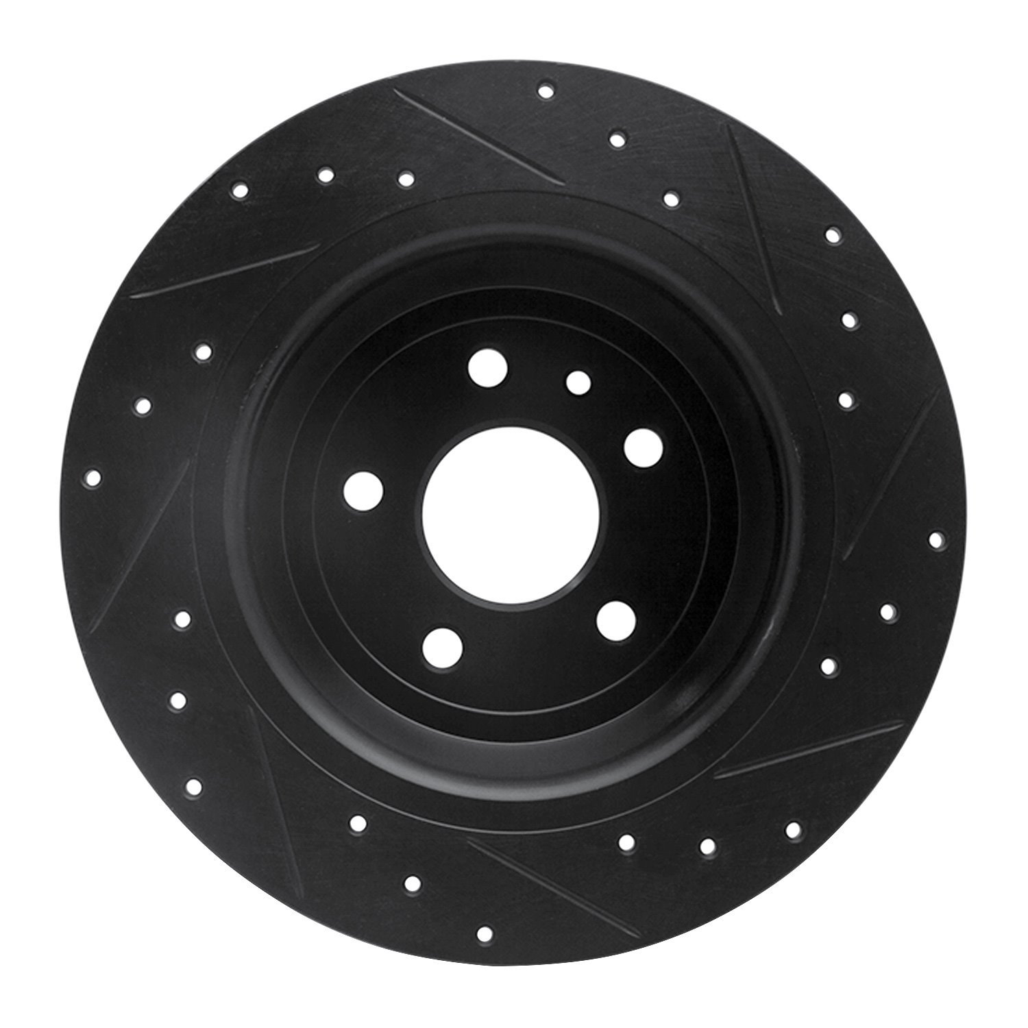 E-Line Drilled & Slotted Black Brake Rotor, 2013-2020 Ford/Lincoln/Mercury/Mazda, Position: Rear Left