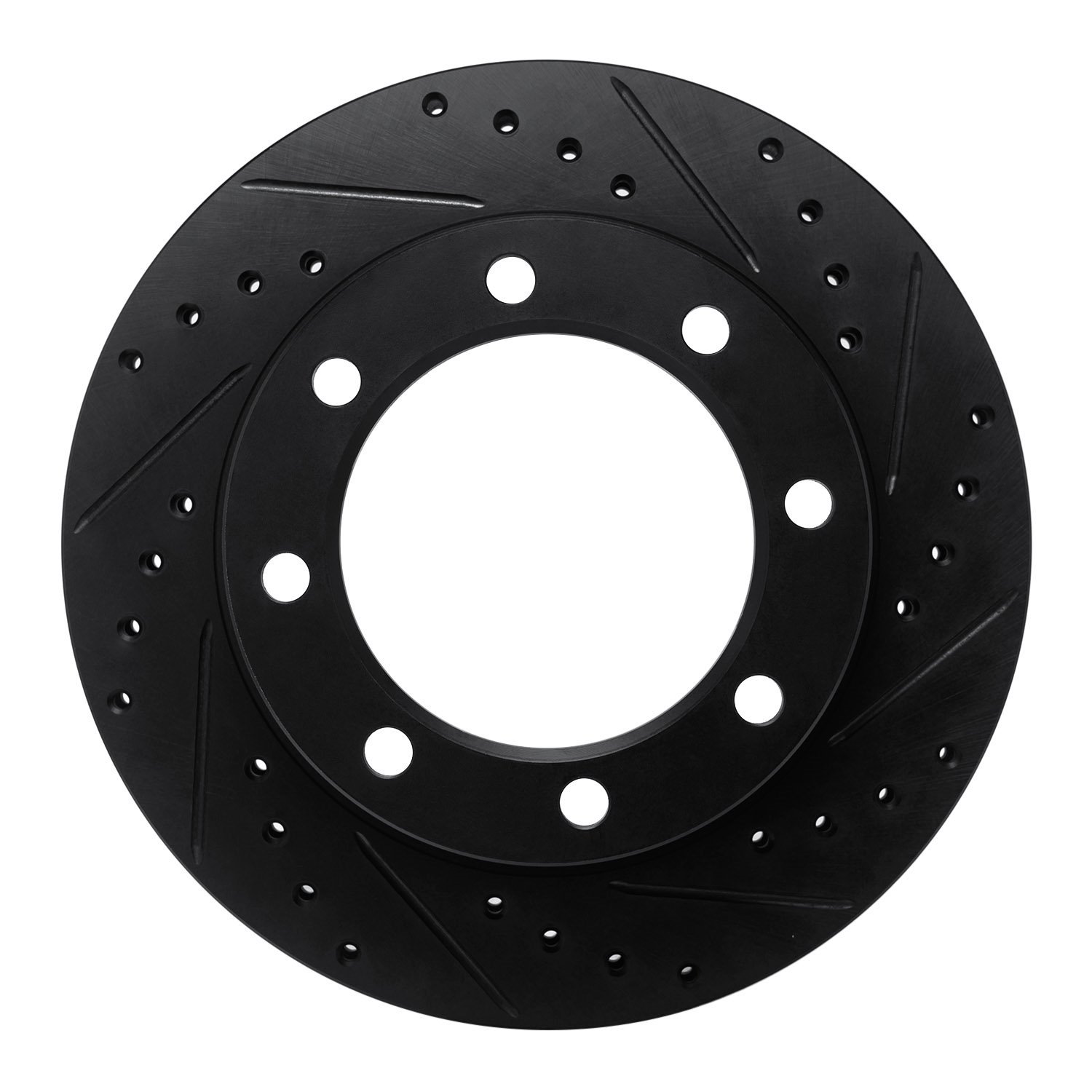 E-Line Drilled & Slotted Black Brake Rotor, 1977-1979 Ford/Lincoln/Mercury/Mazda, Position: Front Right