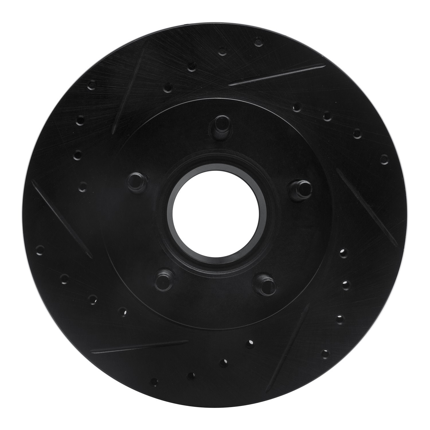 E-Line Drilled & Slotted Black Brake Rotor, 1983-1992 Ford/Lincoln/Mercury/Mazda, Position: Front Left