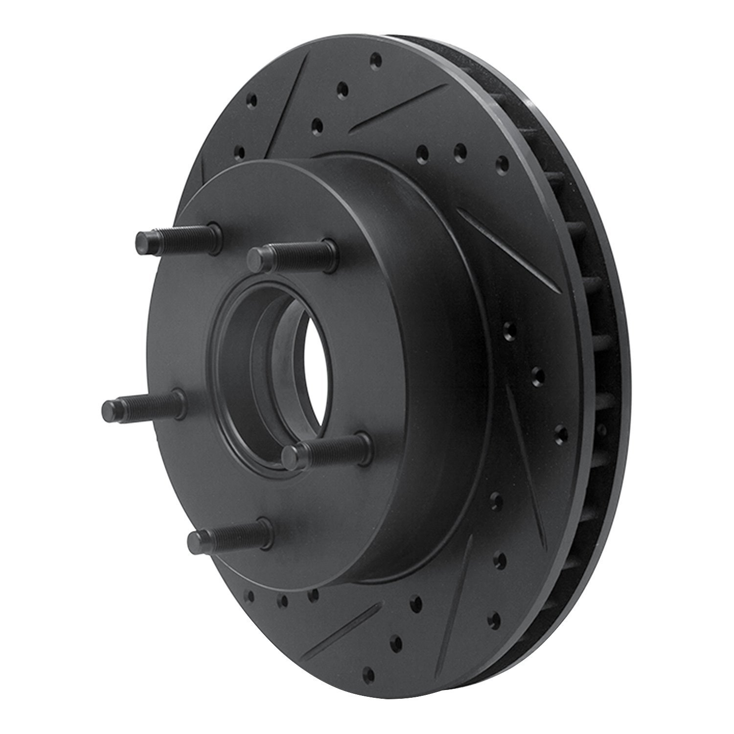 E-Line Drilled & Slotted Black Brake Rotor, 1986-1988 Ford/Lincoln/Mercury/Mazda, Position: Front Left