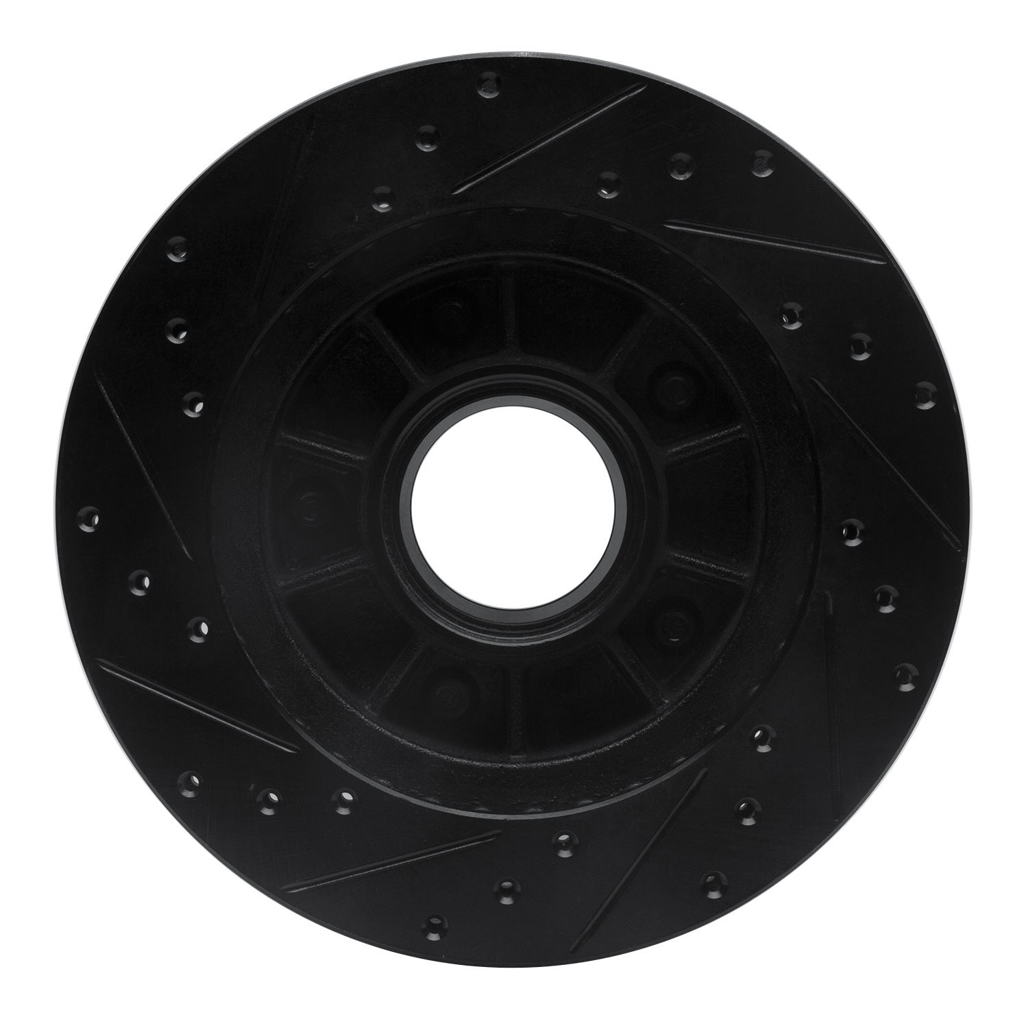 E-Line Drilled & Slotted Black Brake Rotor, 1986-1988 Ford/Lincoln/Mercury/Mazda, Position: Front Right