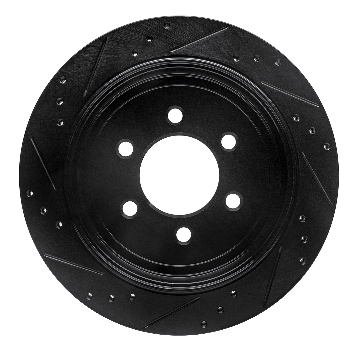E-Line Drilled & Slotted Black Brake Rotor, 2007-2017 Ford/Lincoln/Mercury/Mazda, Position: Rear Right