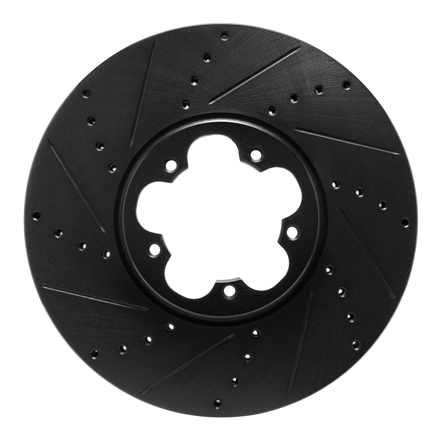 E-Line Drilled & Slotted Black Brake Rotor, 2014-2019 Ford/Lincoln/Mercury/Mazda, Position: Front Left