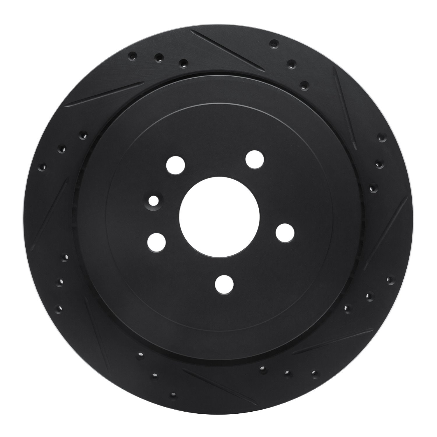 E-Line Drilled & Slotted Black Brake Rotor, 2013-2016 Ford/Lincoln/Mercury/Mazda, Position: Rear Right